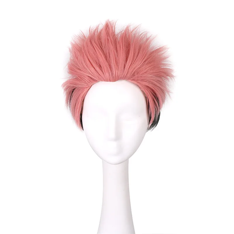 Peruca cosplay de Sukuna de dois faces Jujutsu Kaisen, multicolorida, com uma franja afiada que cachece para cima, fácil de estilizar