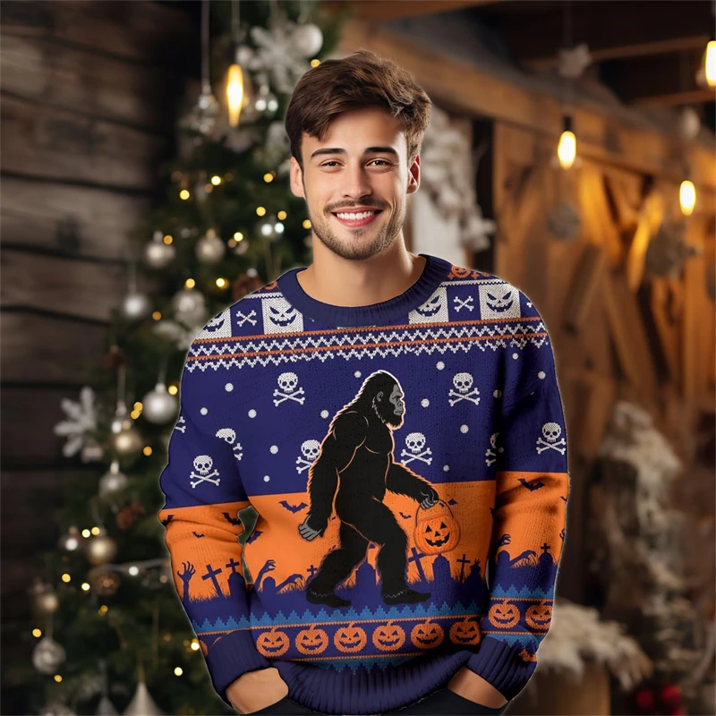 2026 جديد هالوين البلوزات القبيحة للرجال موضة الخريف مخيف Crewneck ثلاثية الأبعاد مطبوعة بلوزات فضفاضة تنفس المرأة البلوز