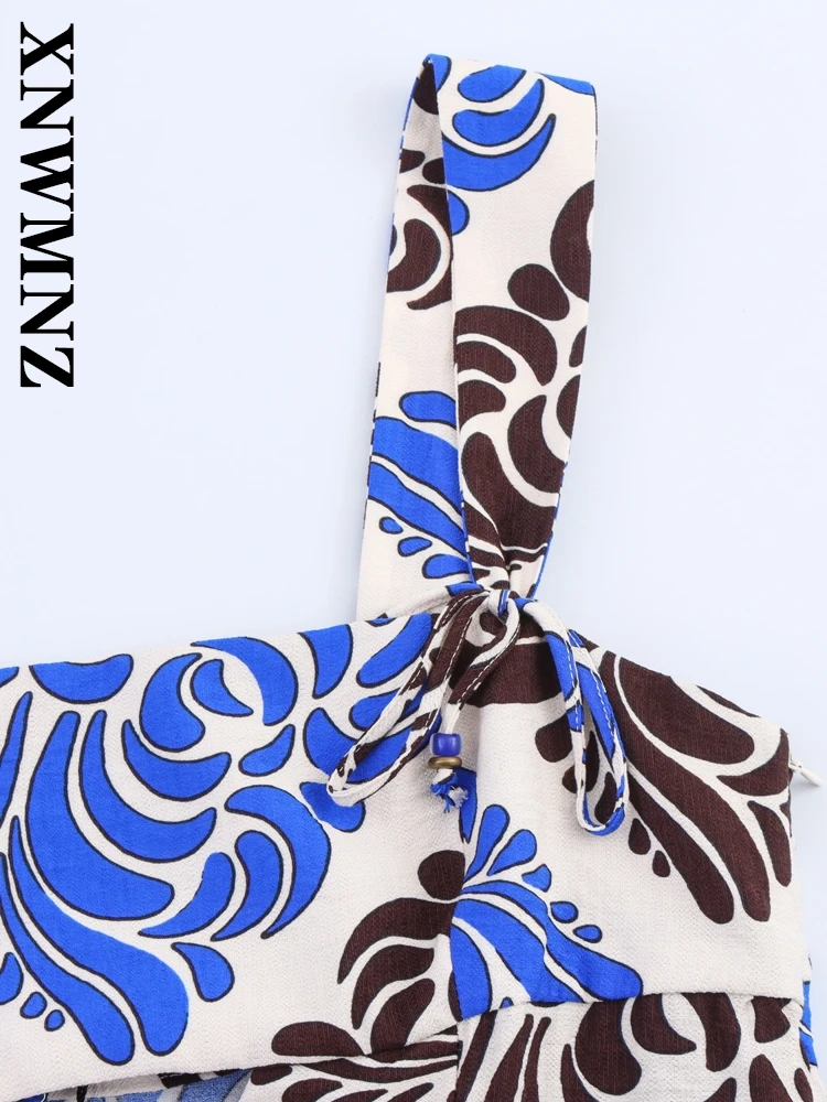 XNWMNZ 2025 Letnia Sukienka Midi na Ramiączkach w Stylu Boho dla Kobiet, Modna Sukienka Bez Rękawów z Odkrytymi Plecami i Szerokimi Ramiączkami