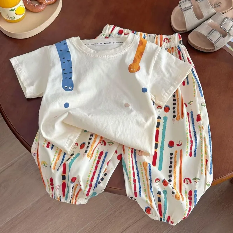 Fashionable Children's Two-piece Set Boys Cotton T-shirt Long Pants Set Student Outdoor Casual Set Kids Short-sleeve Long Pants