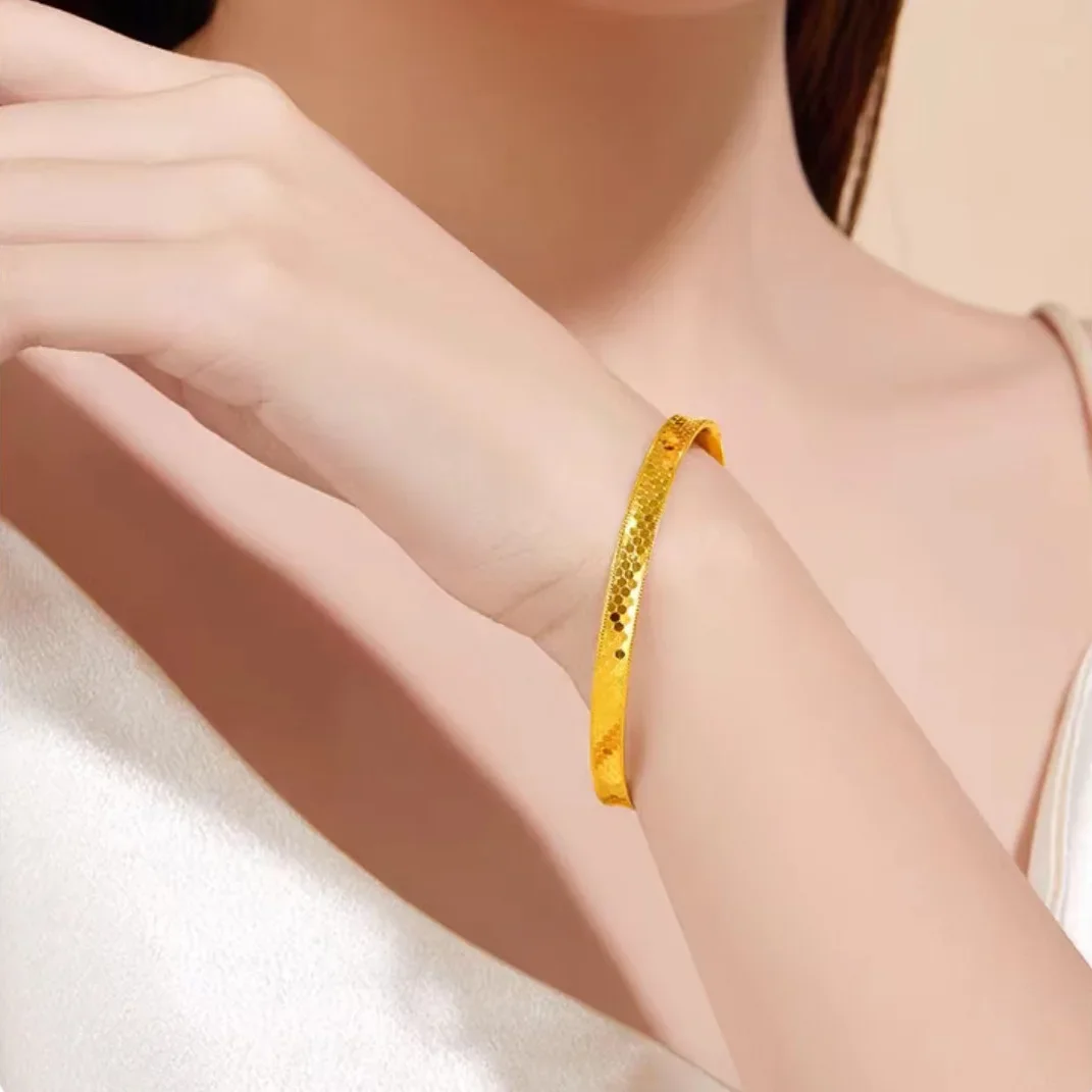 9999 real gold 24K yellow gold Ancient Hollow-out Bracelet Artistic Retro Bracelet for Women