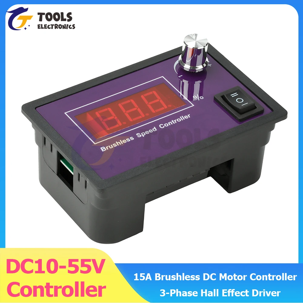 

15A Brushless DC Motor Controller DC10-55V 3-Phase Hall Effect Driver with Reversible Rotation for Industrial Equipment