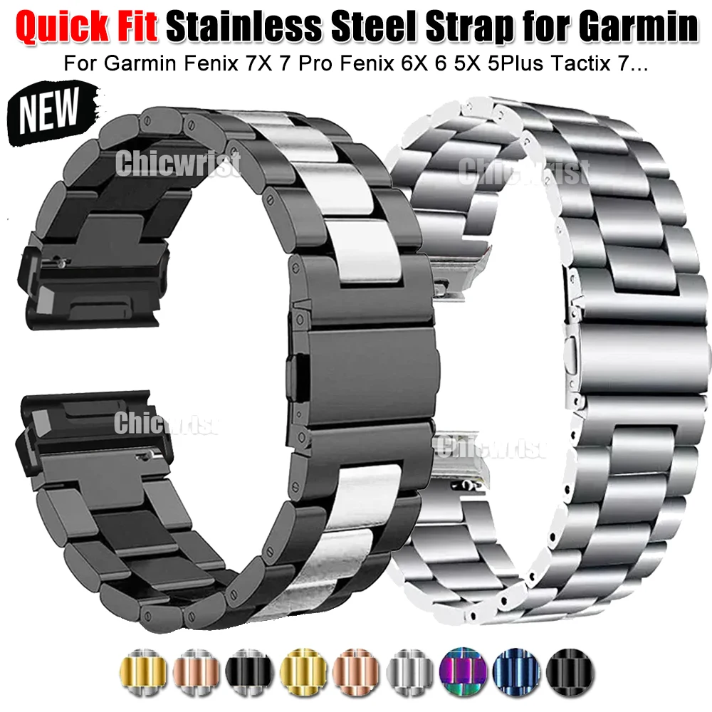 Quick FIt For Garmin Fenix 7 6 6X Pro 5 5X Plus Metal Strap 22 26 Stainless Steel Watchband For Garmin Watch Instinct 2 Bracelet