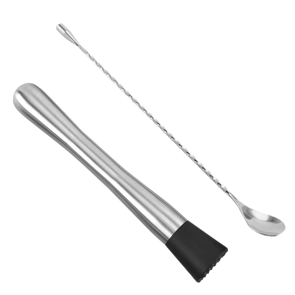 

2Pcs Stainless Steel Cocktail Muddler Ice Hammer Set Long Handle Mixing Spoon Ideal for Food Grinding Cocktails