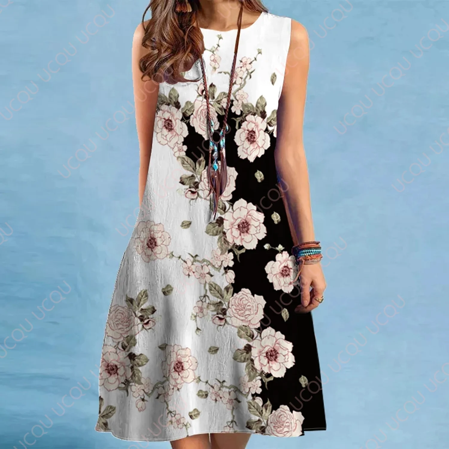 

Women Summer Dresses Sleeveless Print Beach Swimsuit Dress Summer Cool Skirt Nightgown Adults And Children Dress