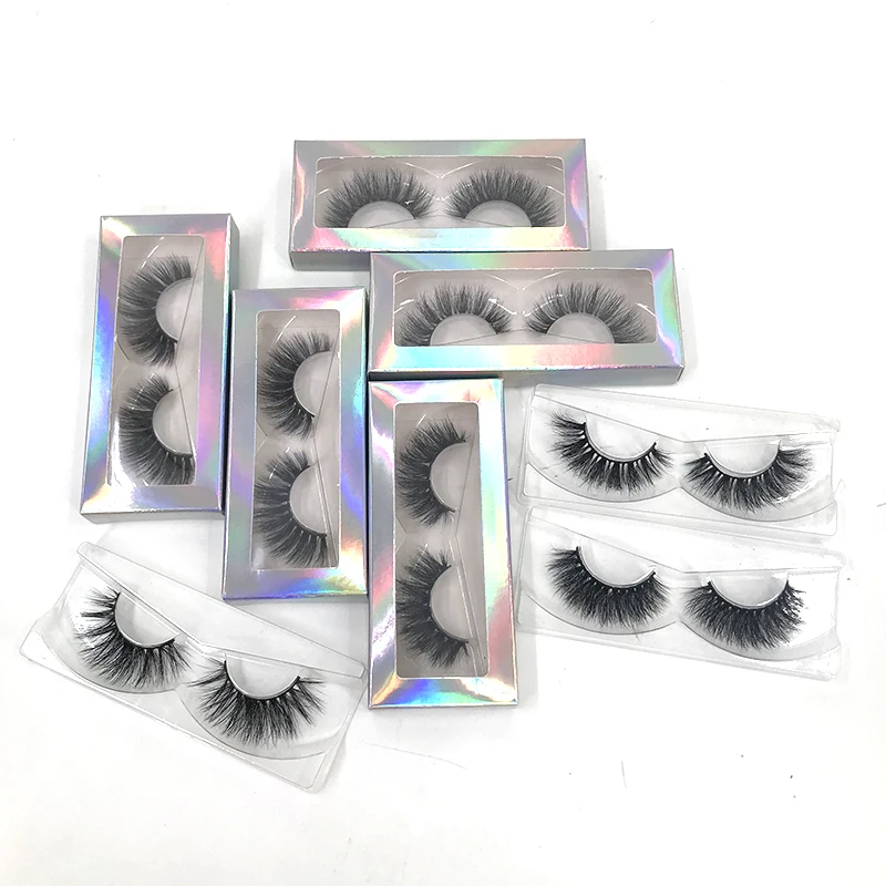 2024 Newest Natural 3D Mink Eyelashes Handmade Black Band Mink Hair Lashes Holographic Paper Packaging Box