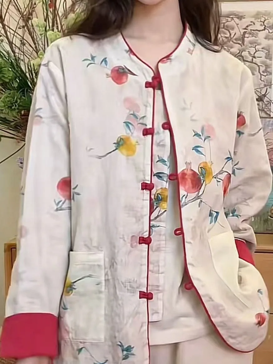 

Модное ретро-пальто высокого качества для женщин, с длинными рукавами, на пуговицах, с принтом, в китайском стиле, больших размеров