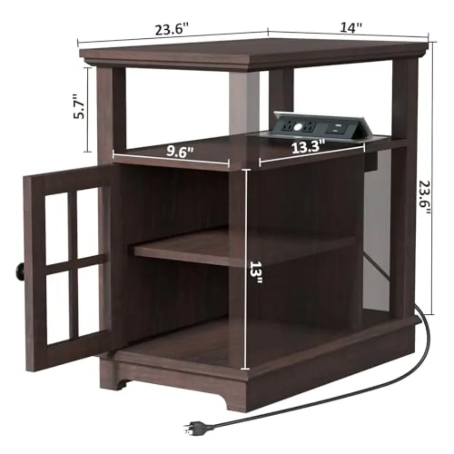 rrow End Table with Flip Top Charging Statiodjustable Shelf TypeC USB Port Power Outlets Side Table with Storage for Living Roo