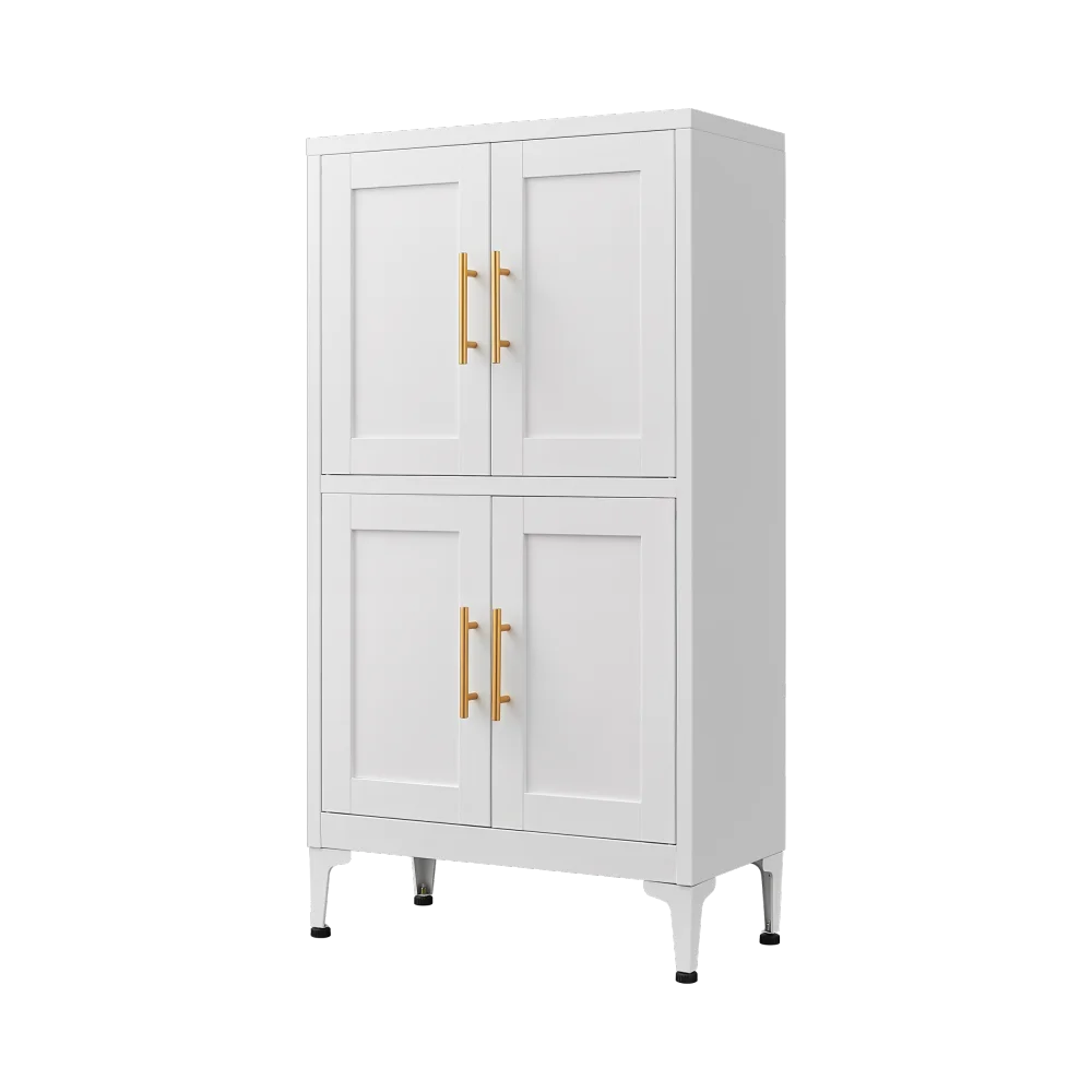 White Metal Kitchen Storage Cabinet, Storage Cabinet with Adjustable Leveling Foot for Kitchen, Living Room and Dining Room