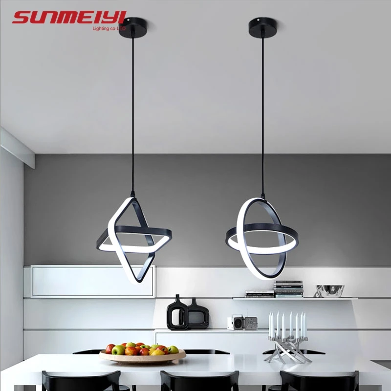 Simple Modern Led Pendant Lamp Black&White Hanging Lamp Pendant Lights For Living Room Kitchen Dining Room Bedroom Bedside