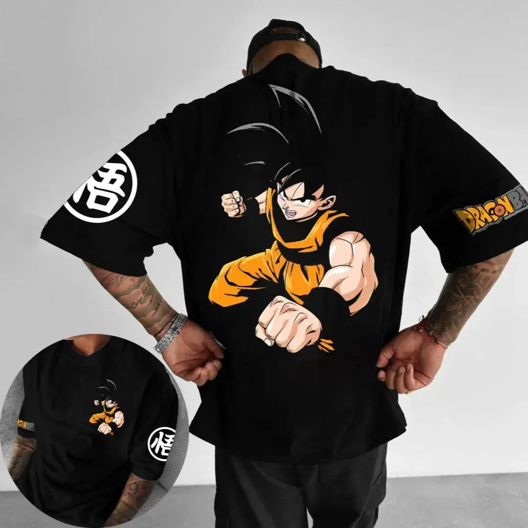 

Bandai Genuine Wukong Printing Summer High Quality T-Shirt Super Saiyan Loose Dragon Ball Animation Crew Neck Short Sleeve