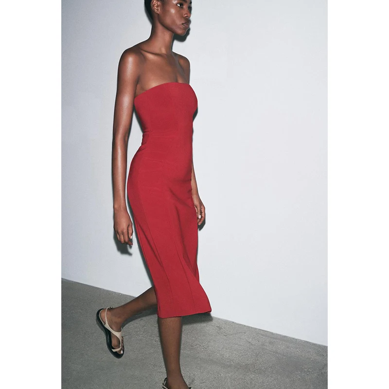 ربيع وصيف جديد وصول الأحمر مطوي التفاف الصدر ميدي الدكتور Ele عالية الخصر Svel تنورة طويلة المنتج الصيني...