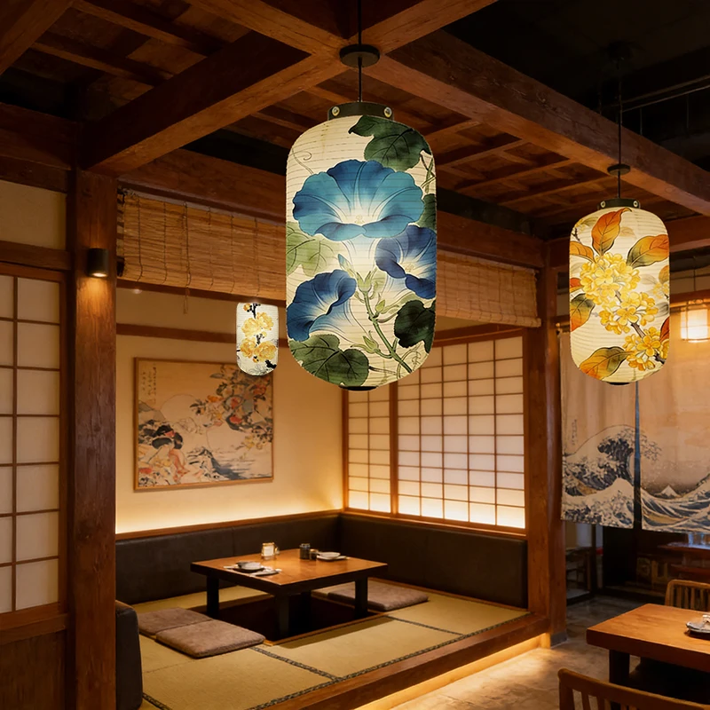 Japanese Traditional Peony Pattern Cloth Lantern Ukiyo-e New Year Festival Decor Lantern Izakaya Restaurant Hangings Ornaments