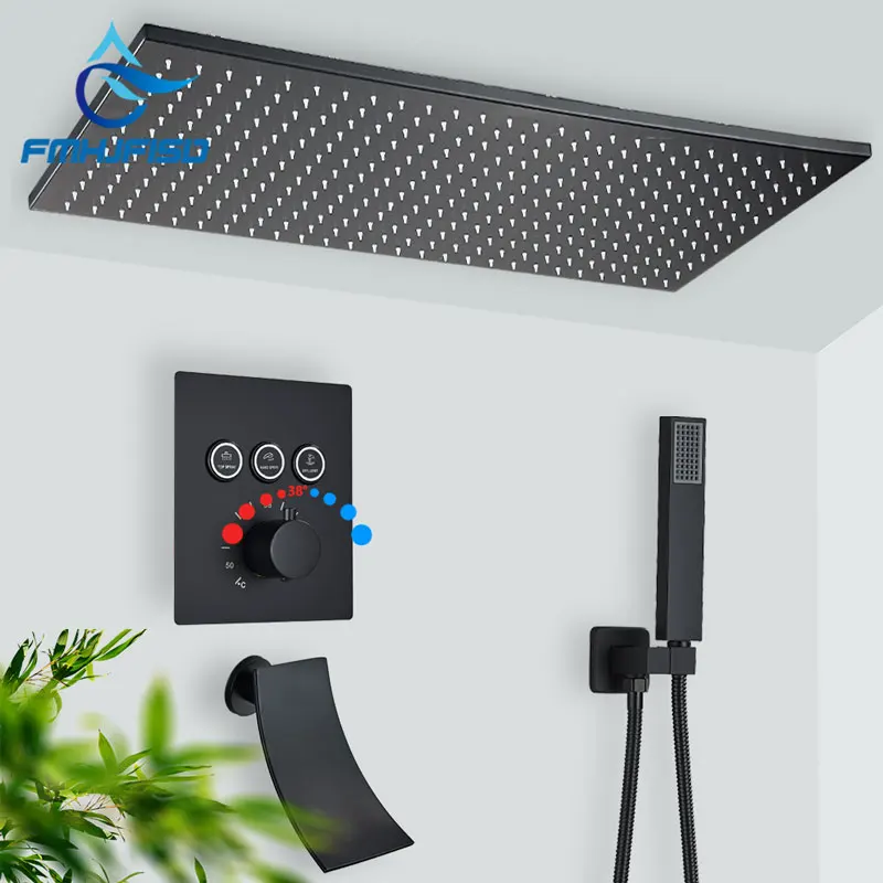 Термостатические душевые системы Набор для душа с дождевой насадкой Скрытый смеситель для ванной комнаты Латунная насадка для душа Водопад Излив для ванны Термостатические душевые системы Набор для душа с дождевой насадкой Скрытый смеситель для ванной комнаты Латунная насадка для душа Водопад Излив для ванны