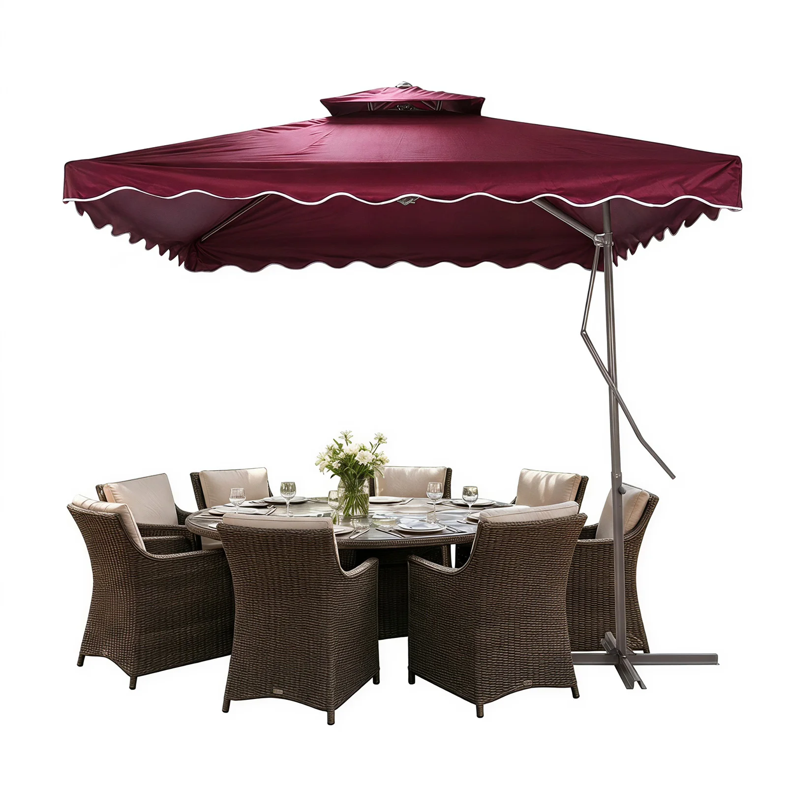 Sombrilla de Patio Desmontable de 2.7m con 4 Varillas Resistentes, Manivela y Base Cruzada, Techo Ventilado para Jardín, Mercado o Piscina