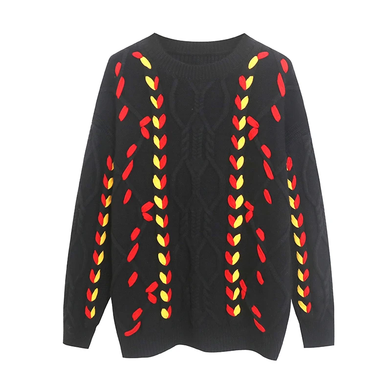 

Женский зимний трикотаж, круглый пуловер, лоскутный дизайн, теплая верхняя одежда, Thiened Long Sve, свободный крой