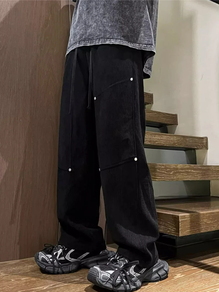 

Модные мужские вельветовые брюки 2026: Новинка, свободный крой, прямые штанины, длина в пол, для весны и осени, комфортные