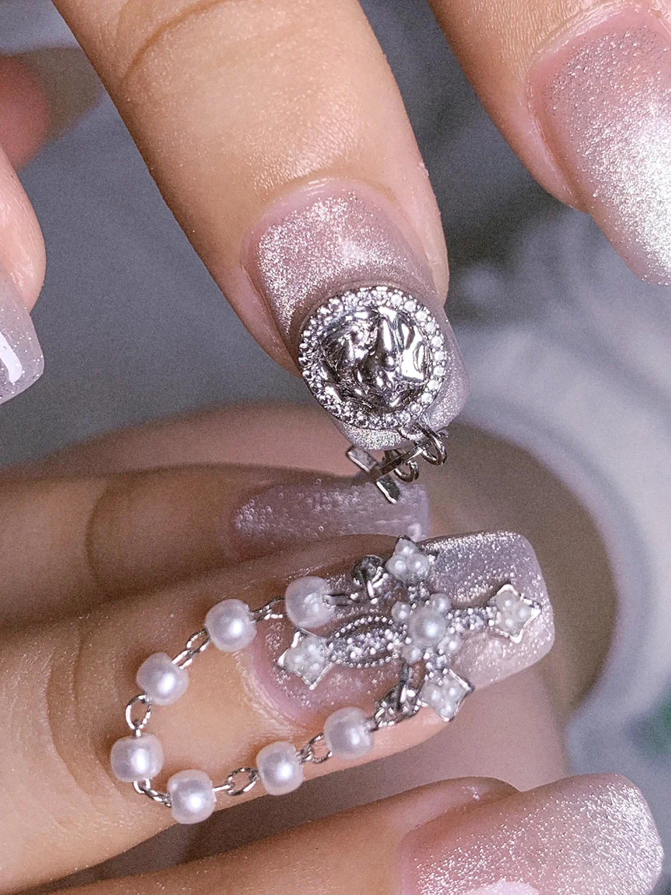 10pcs/1box Nail Art Nail Charm Nail Accessories Luxury Exquisite Cross Glass Beads Tassel Pendant Shining Nail Gem DIY
