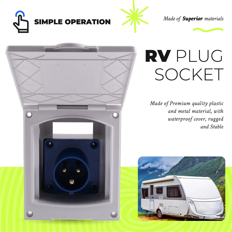 Classy-16A Presa di corrente esterna impermeabile 220V Spina femmina a filo a 3 pin per camper, rimorchio, roulotte