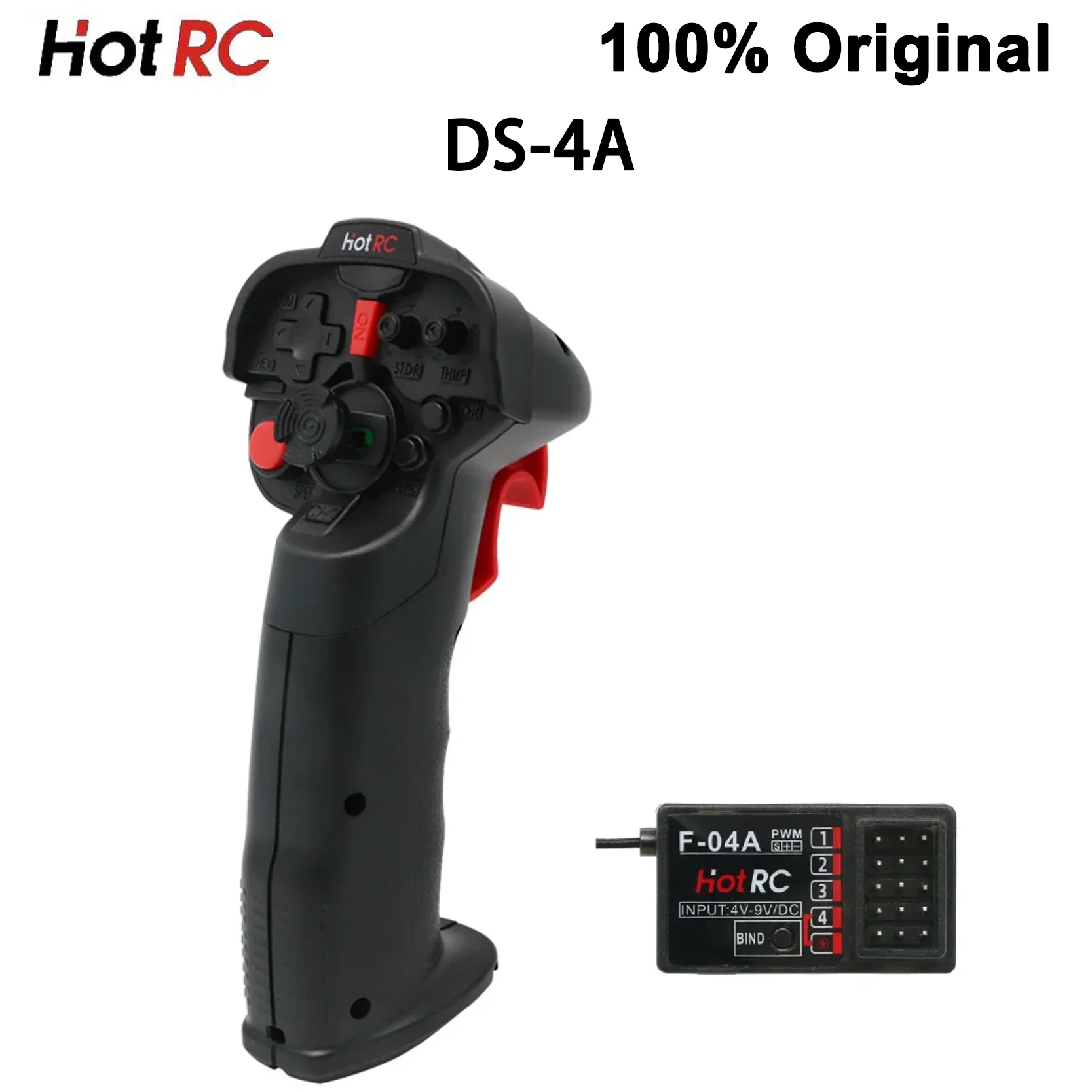 HotRc DS-4A 2.4G 4 Channel One-Hand RC Radio Transmitter with 4Ch Receiver for RC Car Boat Drone Airplane