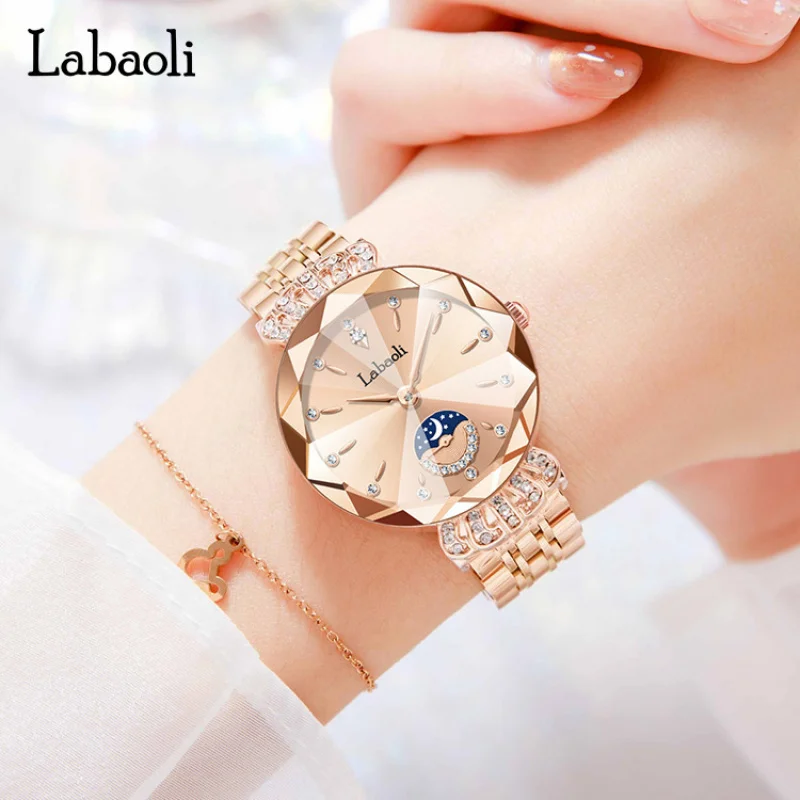 Women's Quartz Watch Diamond Studded Ladies Wristwatch Featuring Minimalist Small Seconds Subdial Lightweight Waterproof Design