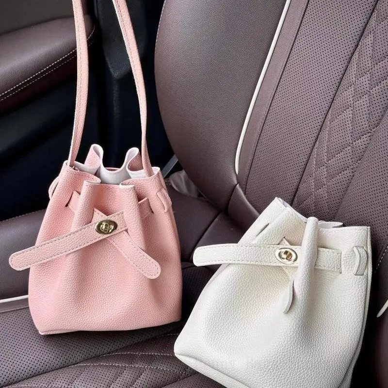 2025Litchi Pattern Bucket Bag Internet Celebrity Cylindrical Messenger Bag Large Capacity Fashion Women’s Versatile Shoulder Bag