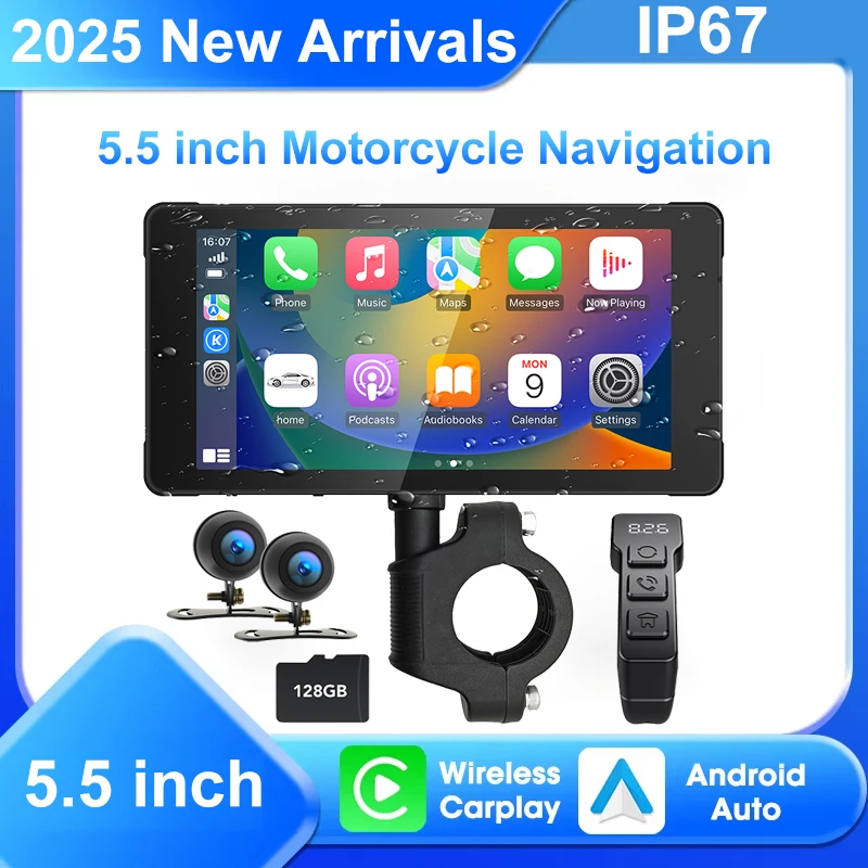 

5,5-дюймовый беспроводной CarPlay Moto Android Auto портативный цифровой мотоцикл приборная панель GPS-навигация экран монитор DVR