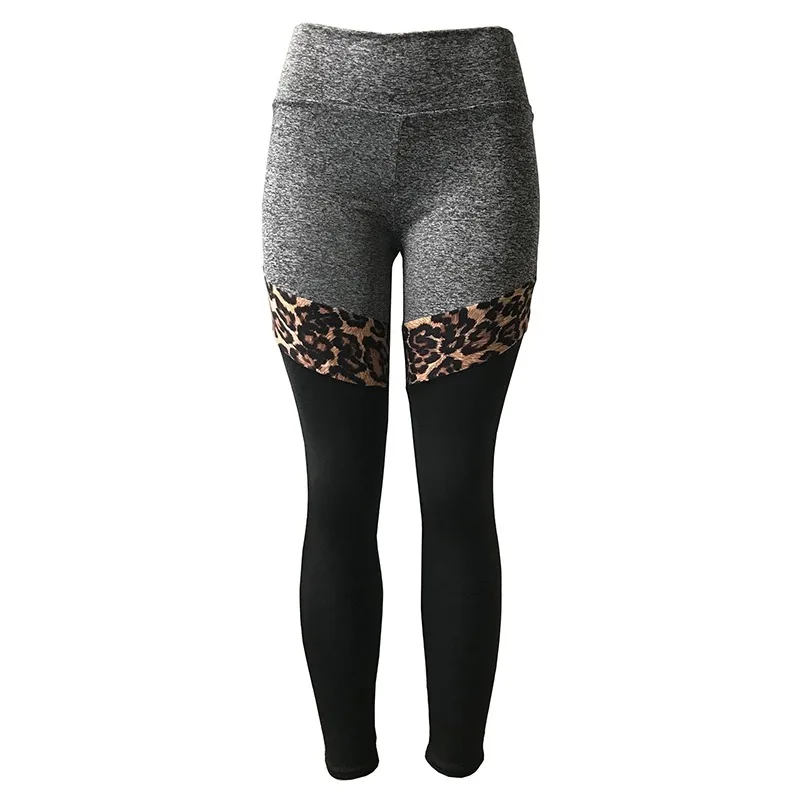 Krisnanas Leopard Print Sporty Pants for Women 2025 Skinny High Waist Patchwork Hip Fitness Workout Breathable Yoga Pants 29763