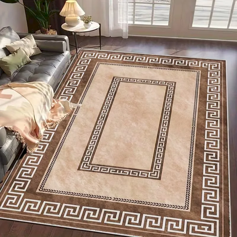 VIKAMA Modern Greek Key Border Rug Grey Multi‑Layer Geometric Frame Carpet Non‑Slip Rug for Living Room Indoor Home Decoration