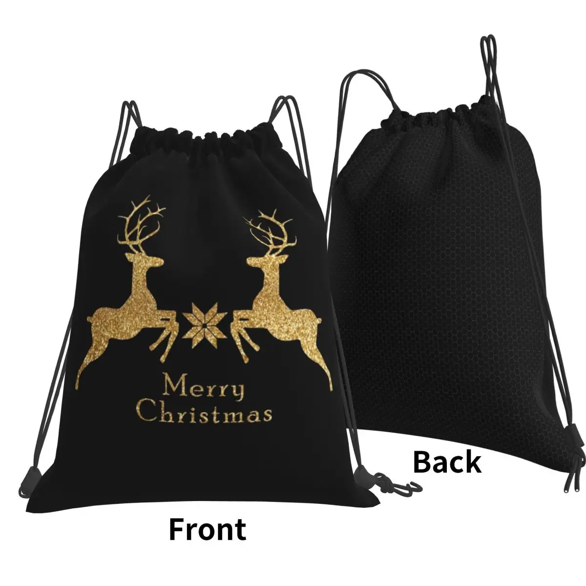 Christmas Gold Deer Backpacks Casual Drawstring Bags Sundries Bag Book Bags for Man Woman School