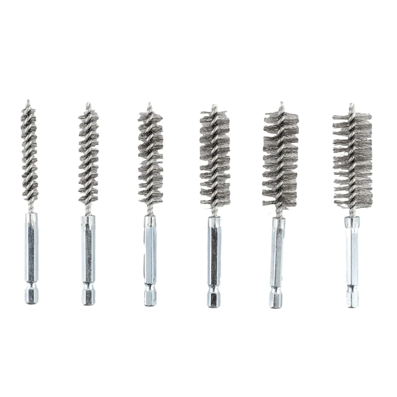 6 Pieces Of Drilling Brushes,Stainless Steel Cleaning Brushes Silver For Impact Drill Hand Tool Multi Specifications Narrow Area