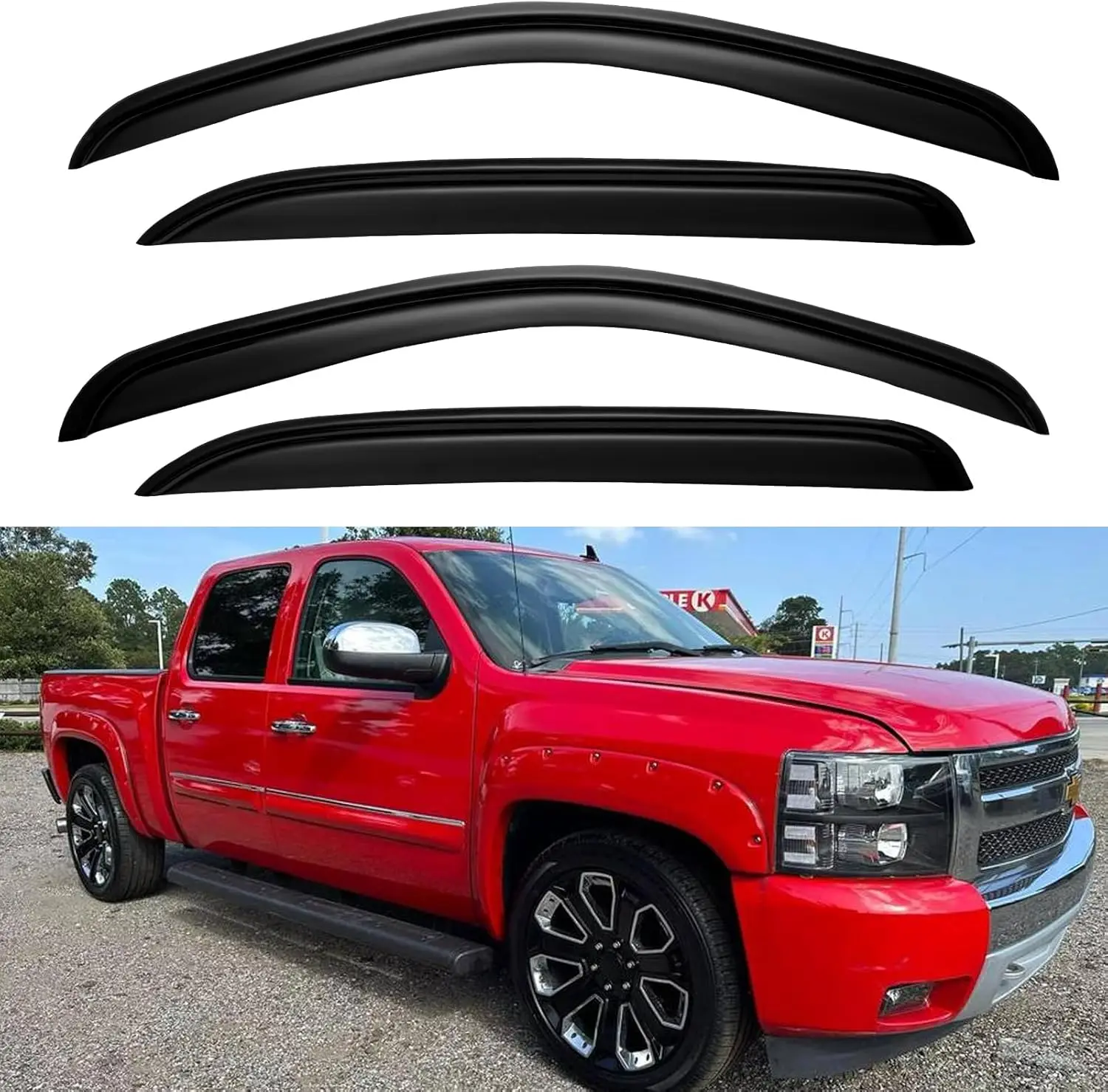 Window Rain Guards for 2007-2013 Chevy Silverado/GMC Sierra 1500/Avalanche Crew Cab, Wind Deflectors Vent Shades for 2007-2014