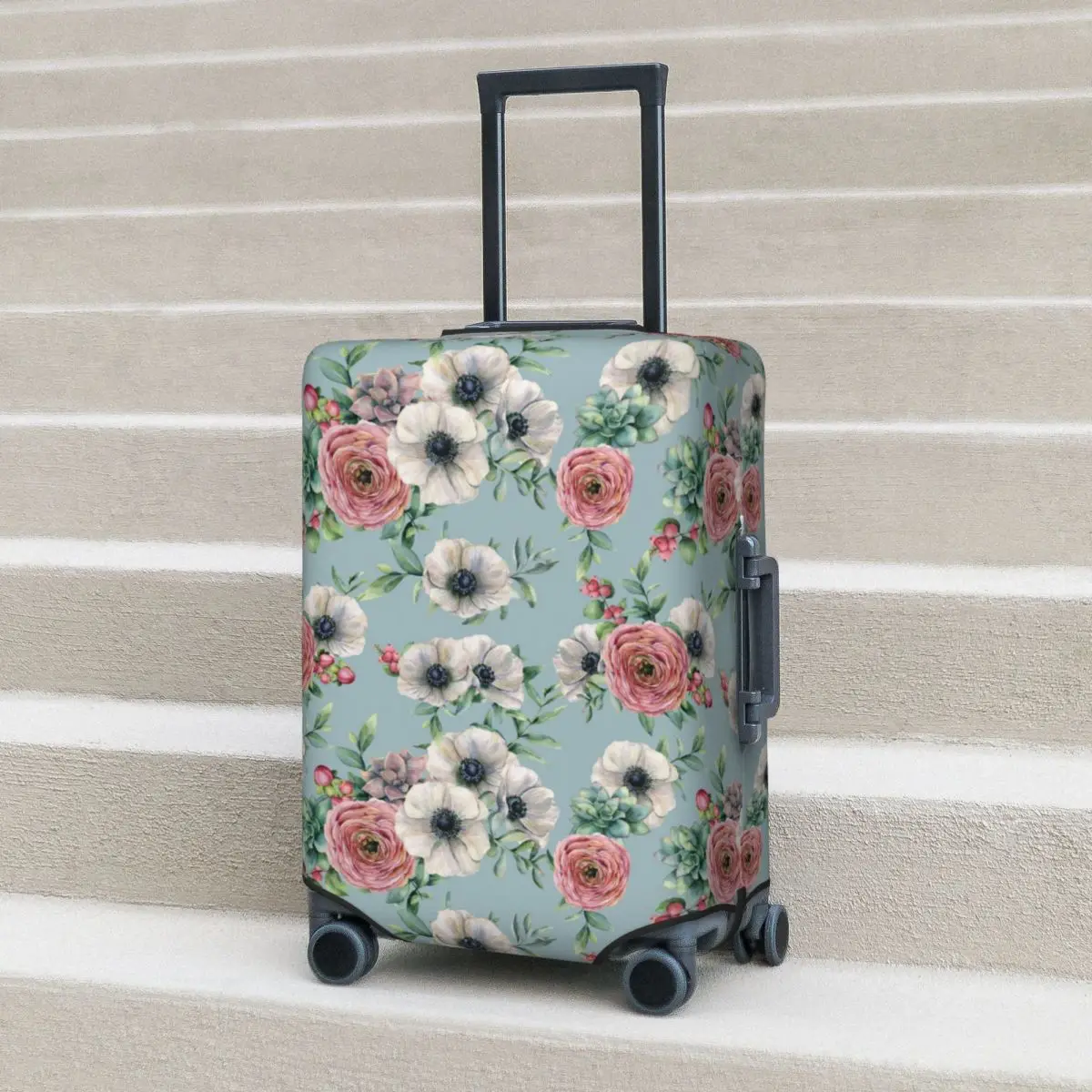 Watercolor Flowers Suitcase Cover Succulent Leaves Useful Business Protector Luggage Accesories Holiday