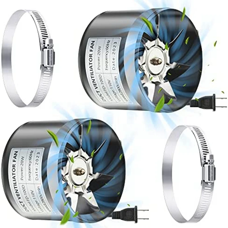 

ABHU 2 Pack 4 Inch Inline Duct Fans with Duct Clamps,110 CFM Ventilation Exhaust Fans HVAC Vent Blowers for Grow Tent US Plug