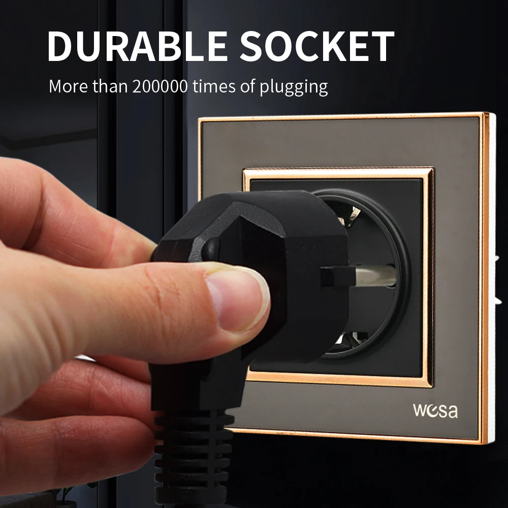 WESA الاتحاد الأوروبي القياسية مقبس الحائط مرآة سوداء الاكريليك لهب لوحة مقبس الطاقة 16A مخرج كهربائي أخبار الأرض القياسية #3