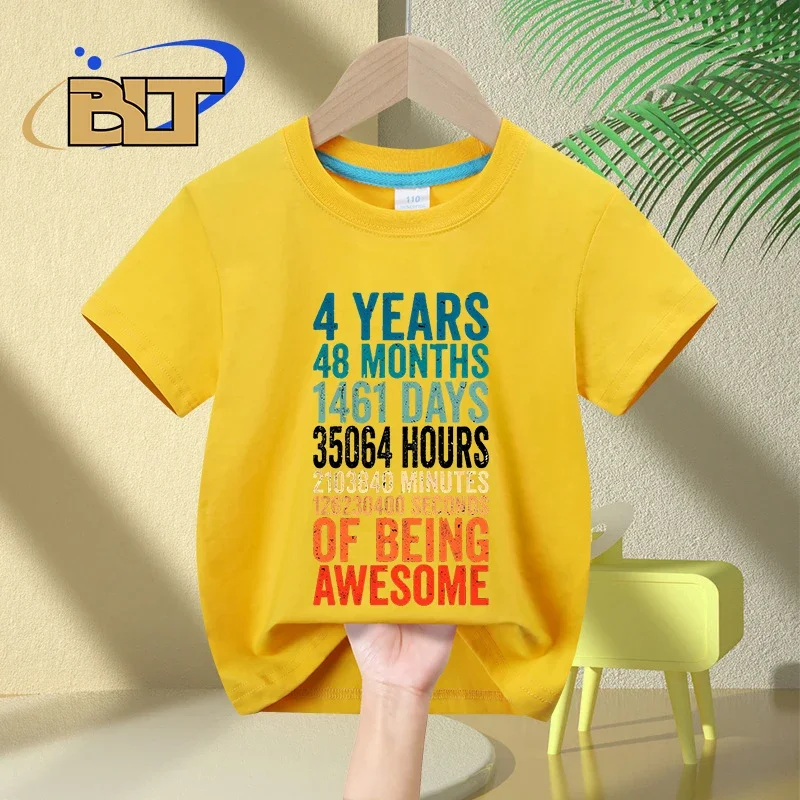 4 year old birthday T-shirt kids summer cotton short-sleeved casual tops boys girls gifts