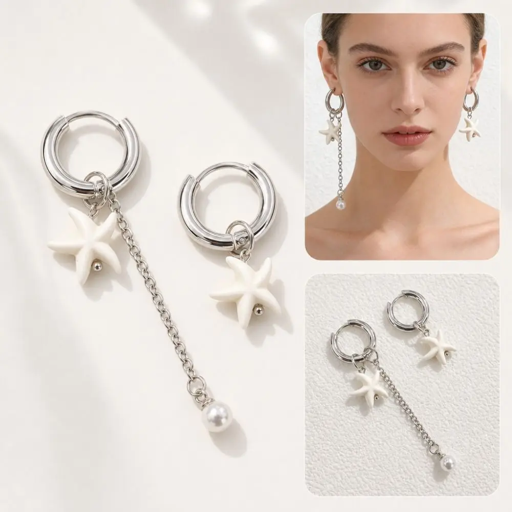 Creative Design Starfish Pendant Earrings Pendant Style Ocean Resort Style Star Earrings Alloy White Color Starfish Earrings