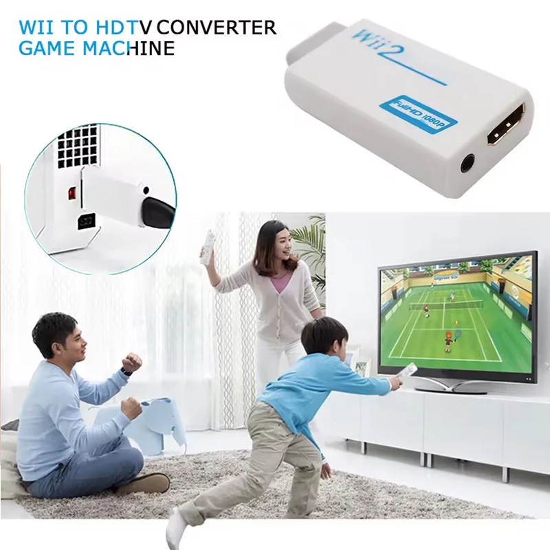 محول محول HD 1080P HDMI عالي الدقة لوحدة تحكم Wii لكابل الصوت Wii 2 HDMI 3.5 ملم لعرض شاشة الكمبيوتر HDTV