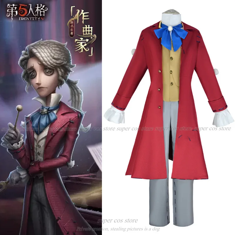 Game Identity V Composer Frederick Kreiburg Cosplay Costume Wig Top Pants Red Tailcoat Uniform Man Halloween Carnival Party Suit