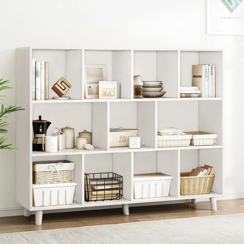 

Open Cube Bookcase 3-Tier Freestanding Storage Display Cabinet Organizer Legs for Home Office,11Cubes Open Shelf Short Bookshelf