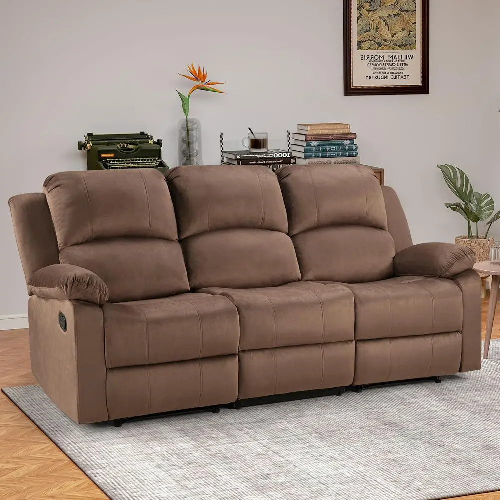 

3 Seat Recliner Sofa for Living Room, Soft Microfiber Reclining Couch with Overstuffed Arms and Backrest for Home and Office, B