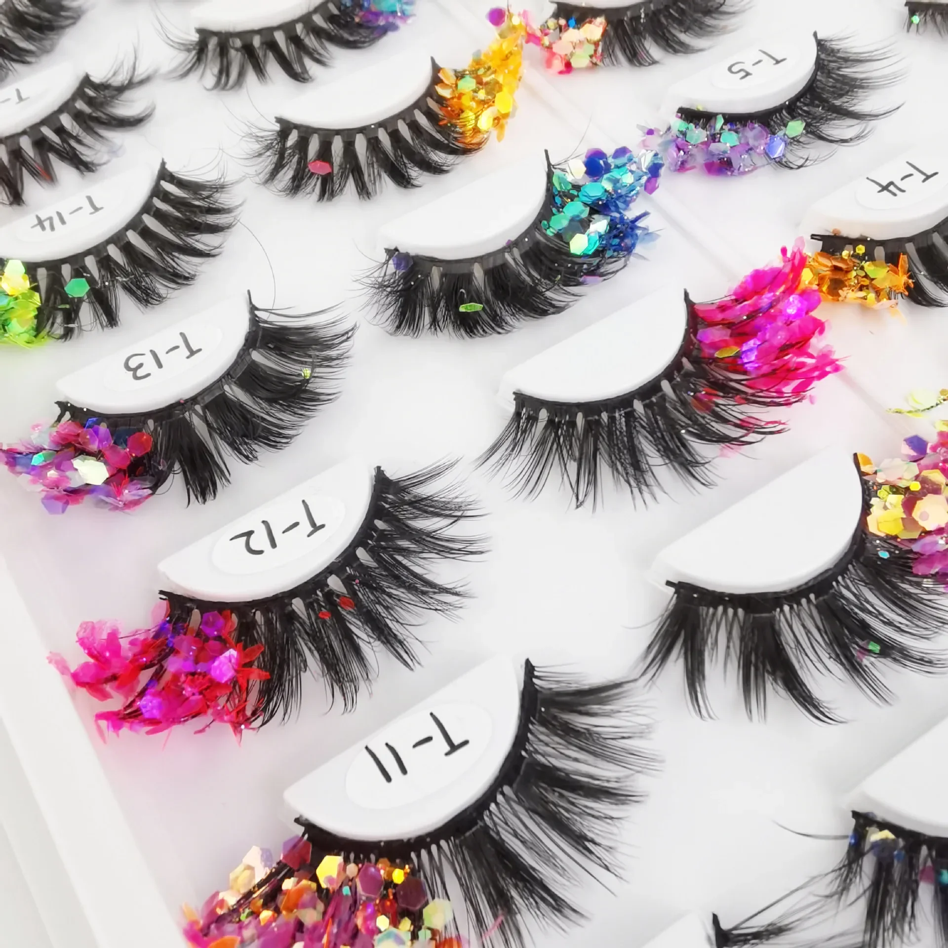 Color Luminous 3D False Eyelashes Glitter Sequins Thick and Exaggerated European and American Eyelashes Stage Makeup