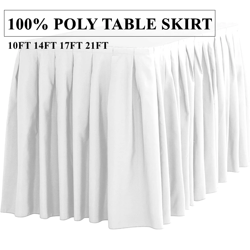 White Color Polyester Banquet Table Skirt Rectangle Tablecloth Skirting For Wedding Event Party Hotel Decoration