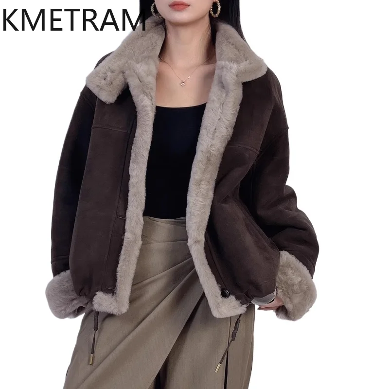 

KMETRAM Natural Merino Sheepskin with Wool Attached Coat Stand Collar Real Fur Jacket Woman Clothing Winter New in Coats шуба