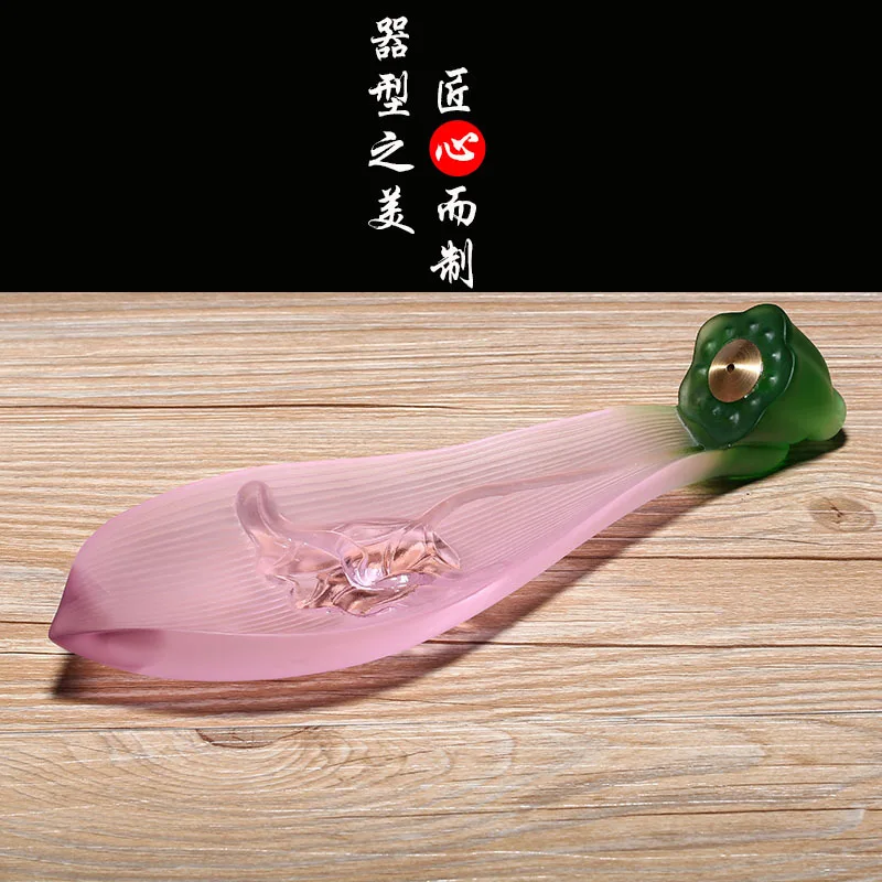 Glass Zen Ornament Lotus Holder Petal Stand Tea Room Incense Burner Chinese Style Decoration Budd