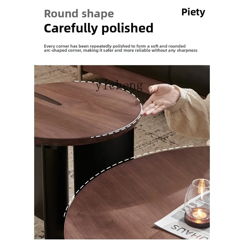 Furniture Double Circle Coffee Table Solid Wood Coffee Table Living Room Household Black Walnut Split Tea Tablex28