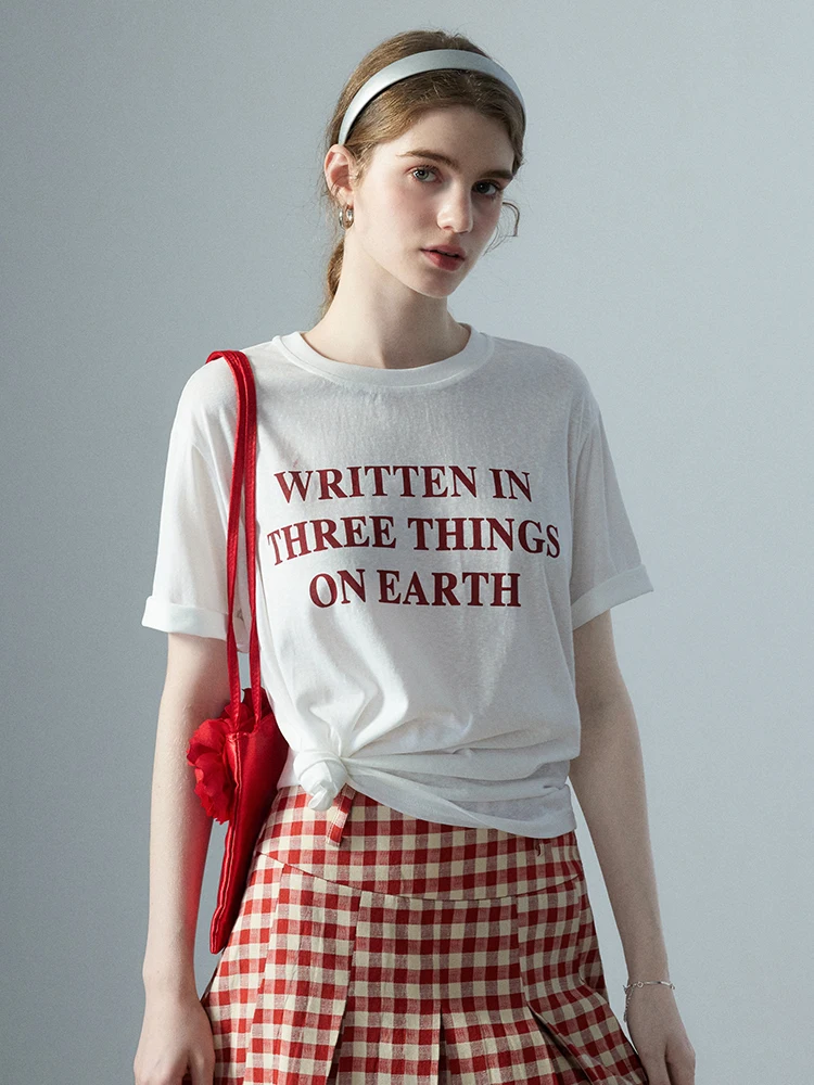 

Белая круглая футболка свободного кроя для женщин, летняя новинка, простой повседневный стиль, модный топ EGGKA из смеси хлопка и полиэстера