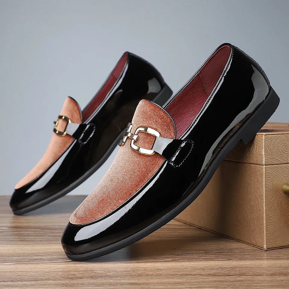 Fashion Gentleman New Men\'s Pointed Casual Dress Shoes Male Suede Patchwork Formal Wedding Prom Evening Homecoming Footwear