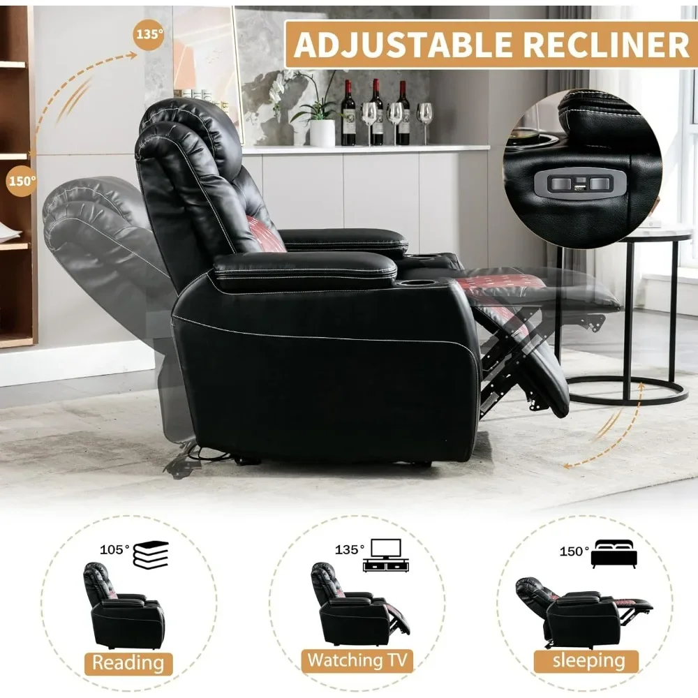 Electric Power Recliner Chair, Adjustable Powered Headrest, Seating Overstuffed Reclining with USB Ports, Hidden Arm Storage