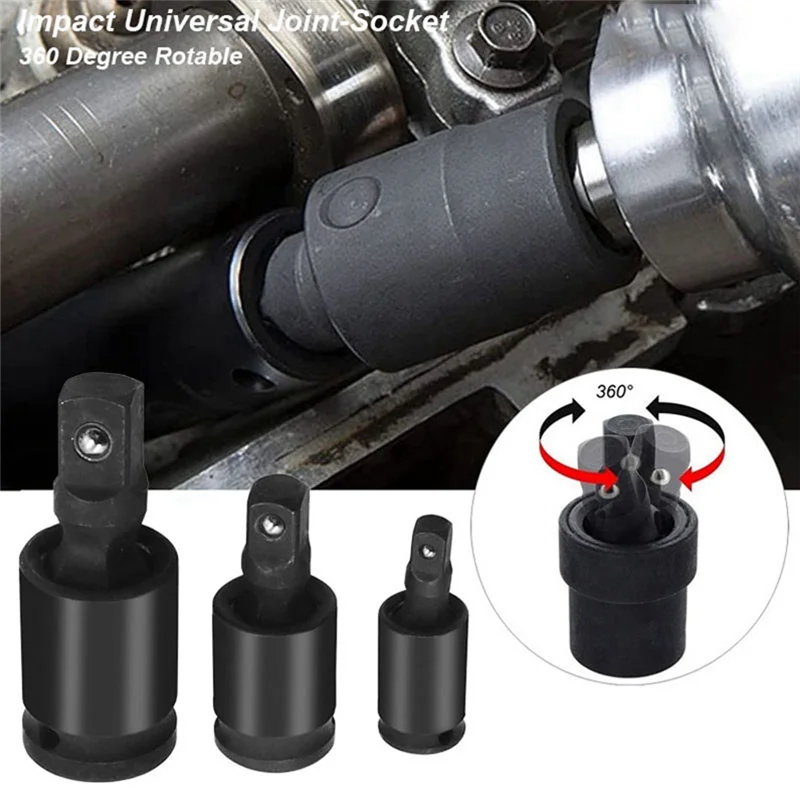 

AUAU-3PCS Joint Socket Adapter Wrench Socket Accessory Set 360-Degree Rotating Universal Black